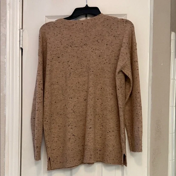 LOFT Speckled Tan Button-Shoulder Sweater - Picture 2 of 4
